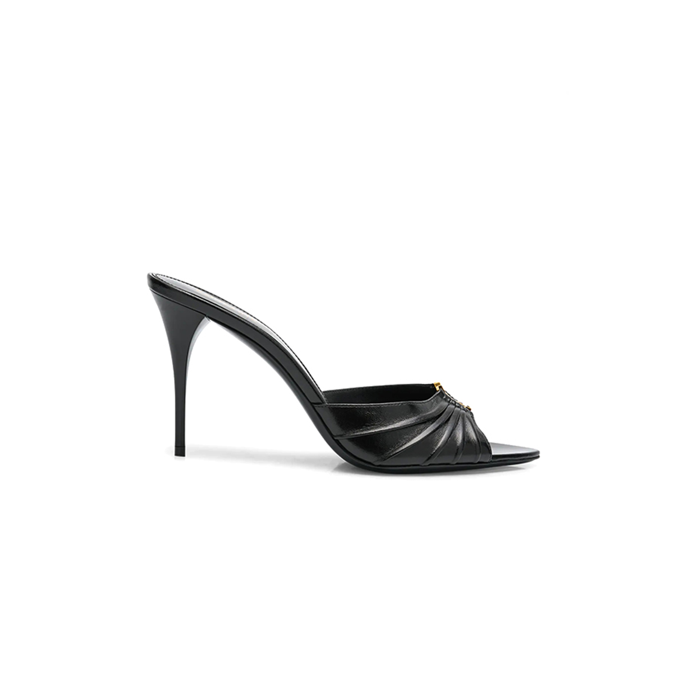 YSL BABYLONE YSL RUCHED LEATHER MULE SANDALS